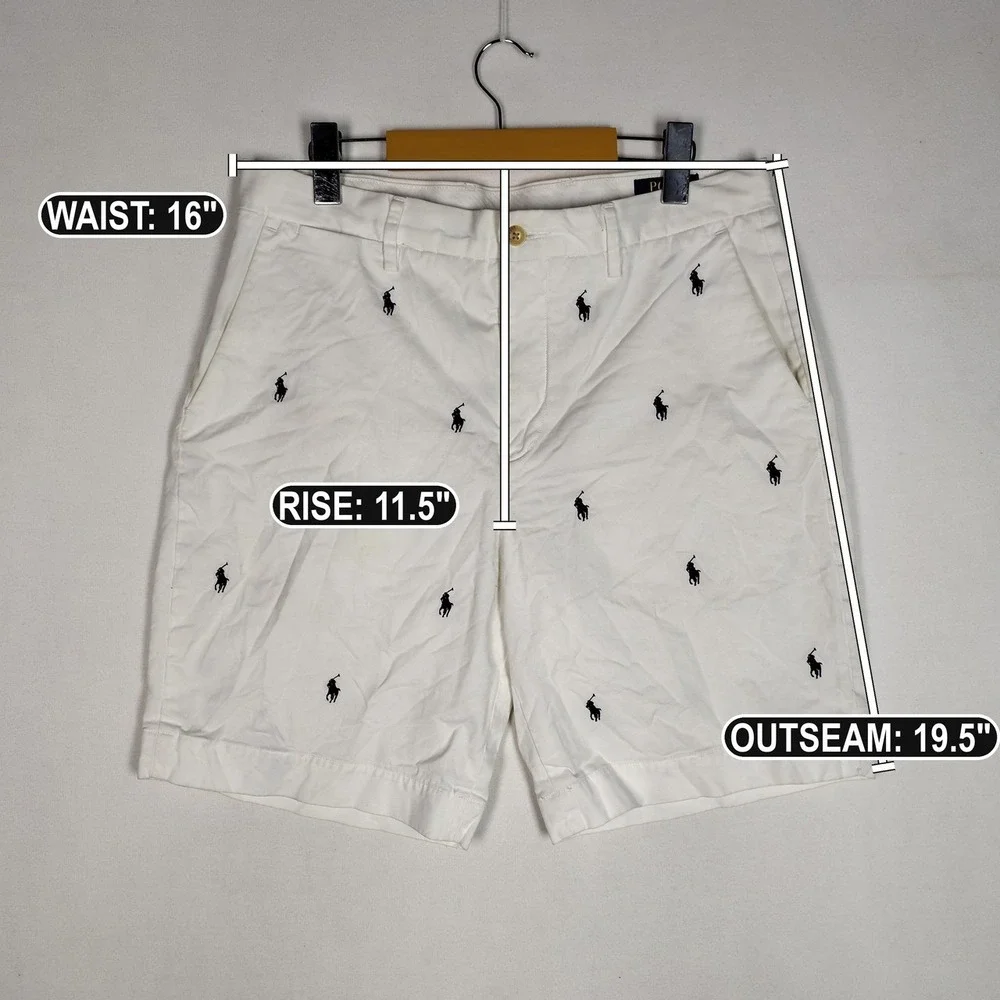 Polo Ralph Lauren Mens White Pony Embroidered Stretch Classic Fit Shorts 32